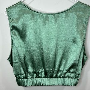Silky green open back crop top